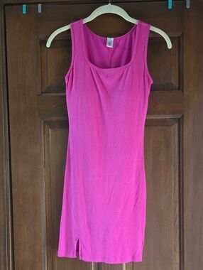 Popilush Classic Sleeveless Hot Pink Ribbed Tank Mini Dress w/ Shapewear Sz M